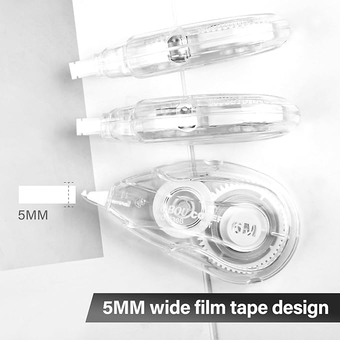 Vobou White Correction Tape Dispenser, Easy To Use Applicator for Instant Corrections, For school, Office (12pack, 6M/256, Tape Width 0.2in)