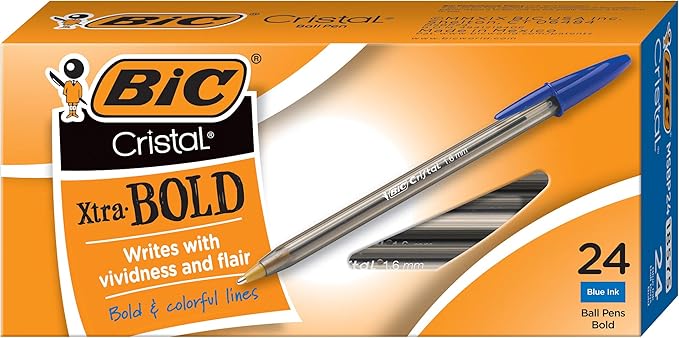 BIC Cristal Xtra Bold Ballpoint Pen, Bold Point (1.6mm) For Vivid And Dramatic Lines, Blue, 24-Count (Pack of 18, 432 Count Total)