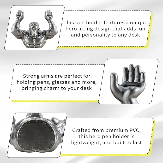 Hero Pen Holder for Desk, Creative Office Desk Accessories, Desktop Pen Organizer, Minimalist Office Decor, Perfect Gifts for Men Family Friends (Silvery)