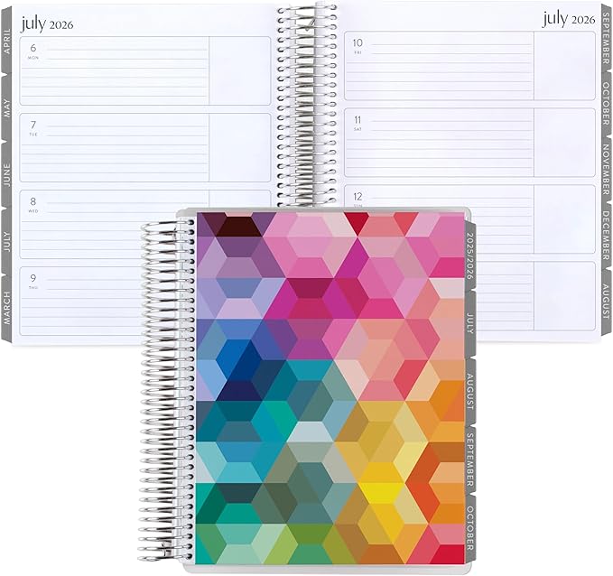 7x9 Coiled Life Planner (January 2026 - December 2026) - Hexagon classic cover, horizontal layout, Minimal theme, platinum coil
