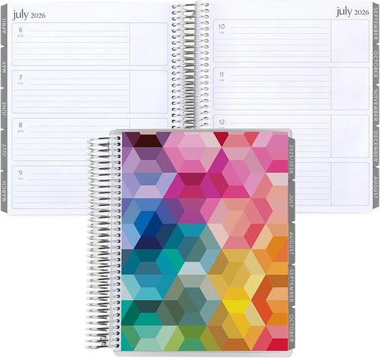 7x9 Coiled Life Planner (January 2026 - December 2026) - Hexagon classic cover, horizontal layout, Minimal theme, platinum coil