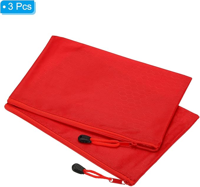 PATIKIL Waterproof Zipper File Bags, 3 Pack A5 Document Holders Pencil Pouch for Office, Red