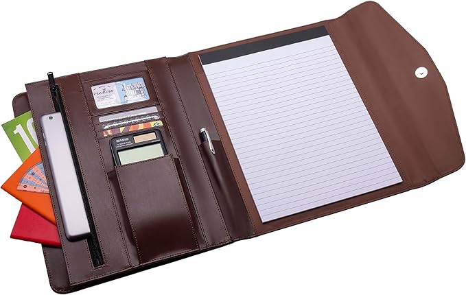 Case-It V.P Tri-Fold Business Meeting Padfolio | Professional Portfolio with Letter Size Writing Pad, Multiple Pockets, PAD-35 BRN