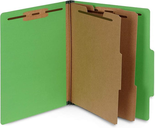 10 Green Classification Folders, 2 Divider, 2 Inch Expansions, Durable 2 Prongs Designed to Organize Standard Medical Files, Law Client Files, Office Reports, Letter Size, Green, 10 Pack