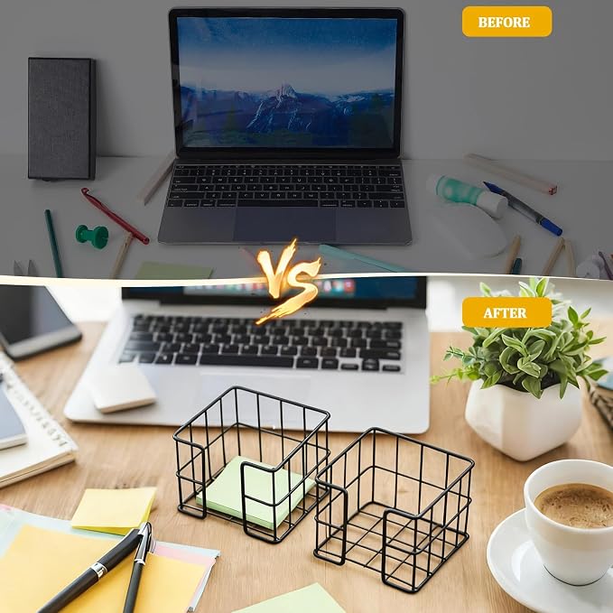 Harloon 2 Pcs Metal Sticky Note Holder 3.8 x 3.8 in Back to School Cute Memo Cube Dispenser Mesh Desk Organizer for Notepads Pens and Pencil Ideal for Classroom Office Supplies Home Storage(Black)