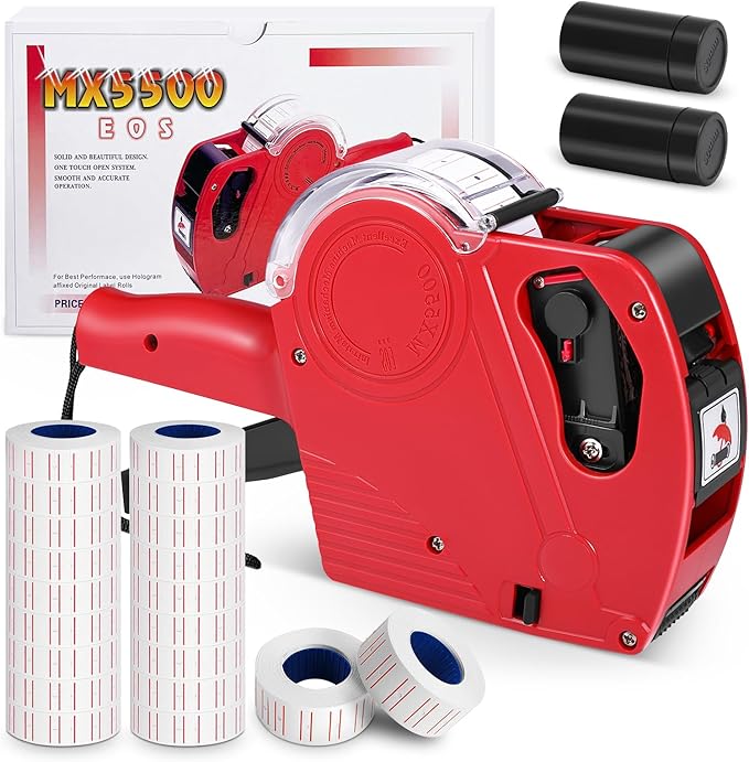 Price Gun,Handheld Price Tag Gun Red Pricing Gun with Extra 10,000 Pad Labels and 2 Pack of Inks Price Guns Tool Set for Retail, Price Stamp for Groceries Price Labeling