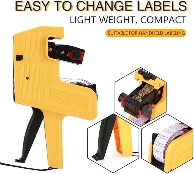 Marhynchus Price Tag Gun, 8 Digits Price Tag Gun Retail Pricing Labeller Kit Labeler with Label Rolls and Spare Ink (Yellow)