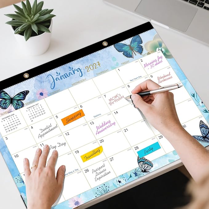 Tcamp Desk Calendar 2026-2027, Large Desktop/Wall Monthly Calendar (Jul. 2026 - Dec. 2027) 17'' x 12'' School Year Wall Desk Planner for Teacher Family School Office Supplies (Butterflies)