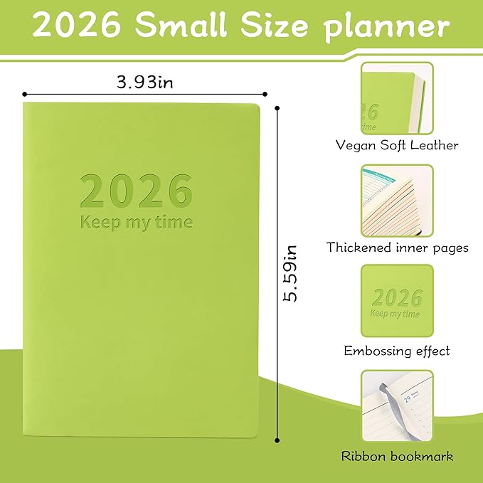Planner 2026 Weekly and Monthly Planners for Purse 5.5" x 3.9"Cute Small Daily Academic Calendar 320page Hardcover Planning Agenda Book Academic Planner Vegan Leather Softcover, Goal Tracker Organizer Planning for Daily Schedule School Office Schedule ...
