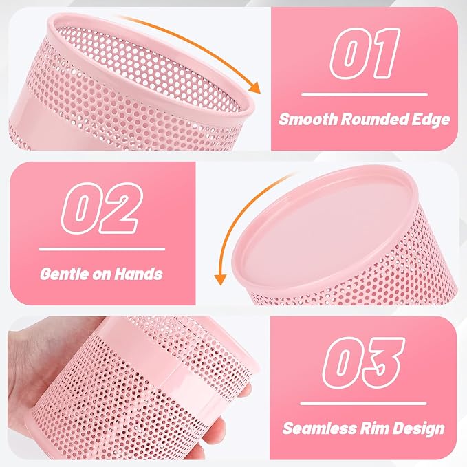 Segarty Pencil Holder, 3 Pack Pink Pen Holder, 3.3 x 3.9 inch Pencils Cups, Round Metal Pens Container Organizer for Office Supplies, School Classroom, Makeup Brush, Home Storage