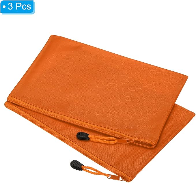 PATIKIL Waterproof Zipper File Bags, 3 Pack A5 Document Holders Pencil Pouch for Office, Orange