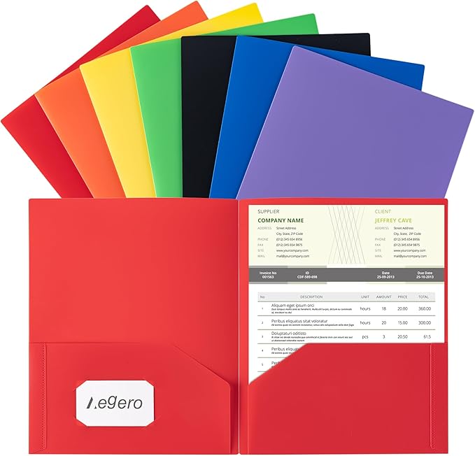 Aegero Plastic Folders with Pockets (7 Pack, Assorted Colors), Durable Heavy Duty File Folders with Business Card Slot, 2-Pocket Folder for Schoolwork & Office,Letter Size…