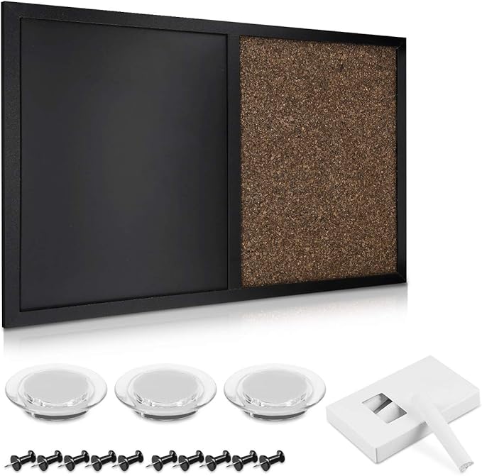 Navaris Combination Chalk and Cork Board - 16 x 24 in Magnetic Chalkboard Combo Framed Bulletin Board for Wall - Includes Chalk, Push Pins, Magnets