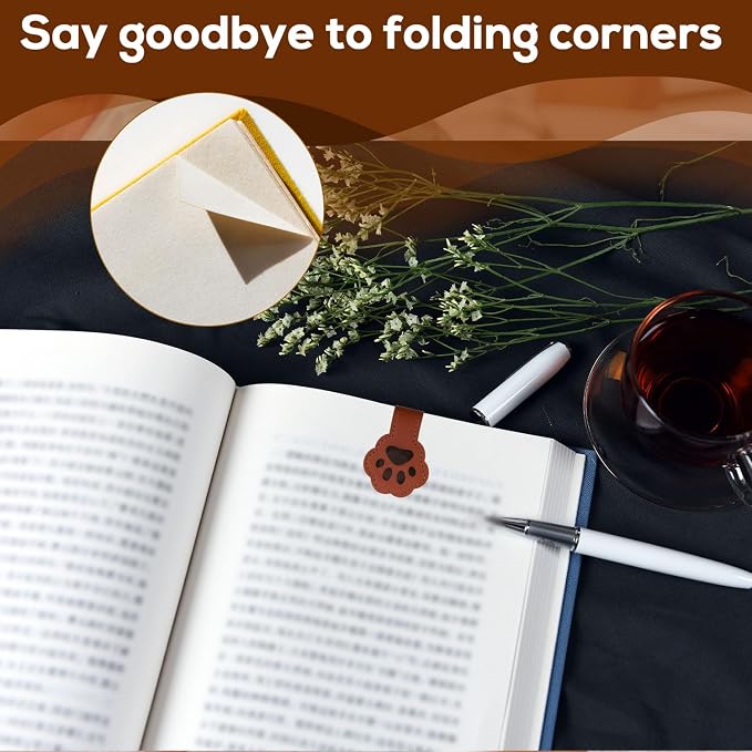 3pcs Dog Paw Magnetic Bookmarks, Cute Paw Shape Leather Magnet Bookmark Vintage Magnetic Book Marks Book Accessories for Reading Gift for Book Lover Readers Men Women (3 Colors)