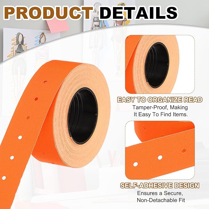 PATIKIL Pricing Labels, 10 Rolls 8000 Price Price Gun Labels Self-Adhesive Rectangular Puzzle Shape Marker Tag Stickers for Date Gun, Orange
