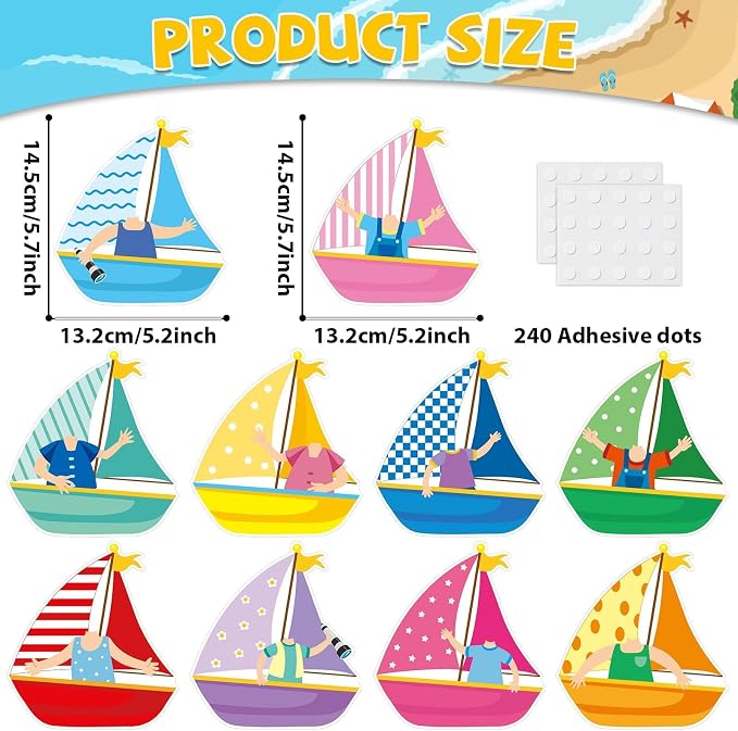 gisgfim 80Pcs Summer Cutouts Sailboat Decorations Bulletin Board Hawaiian Ocean Paper Cut-Outs Classroom Decor for Boy Girl DIY Craft Photo Wall Beach Pool Kindergarten Preschool Party Favor Supply