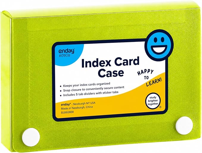 Enday Index Card Holder 3x5, Green Index Card Case with 5 Tab Dividers, Index Card Organizer, Flash Card Holder, Holds 100 Cards