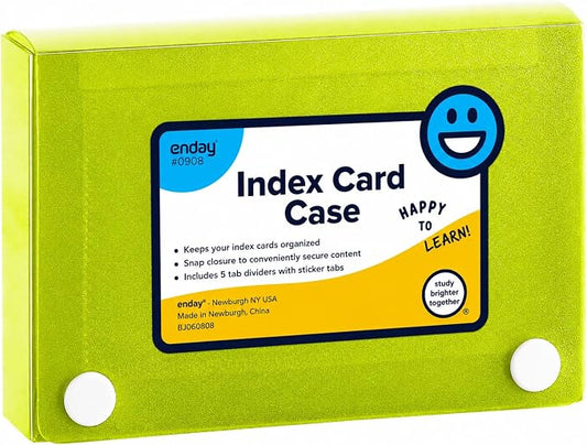 Enday Index Card Holder 3x5, Green Index Card Case with 5 Tab Dividers, Index Card Organizer, Flash Card Holder, Holds 100 Cards