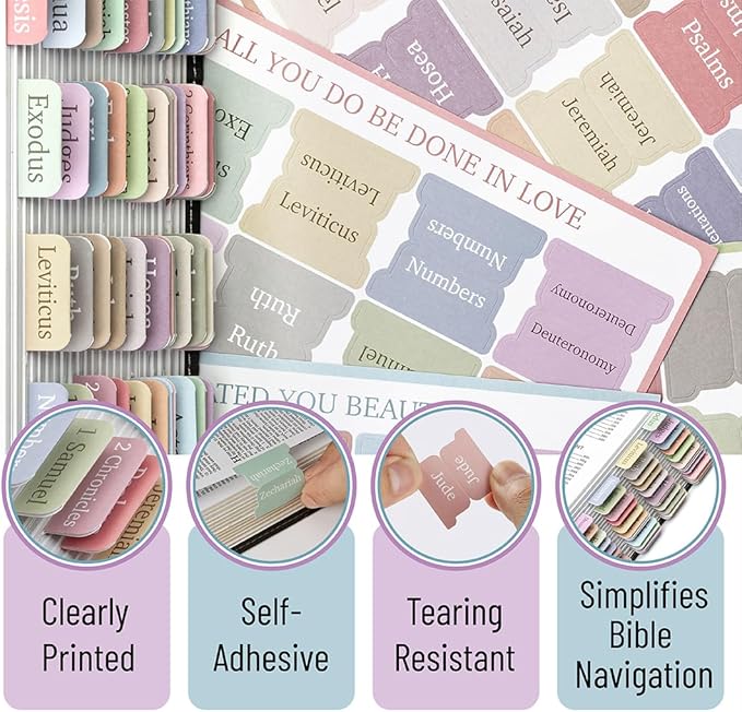 Mr. Pen- Bible Tabs, 75 Tabs, Minimal Morandi, Laminated Bible Tabs for Women and Men, Bible Tabs for Study Bible, Large Print Bible Index Tabs, Bible Book Tabs, Bible Labels Tabs, Mr. Pen Bible Tabs