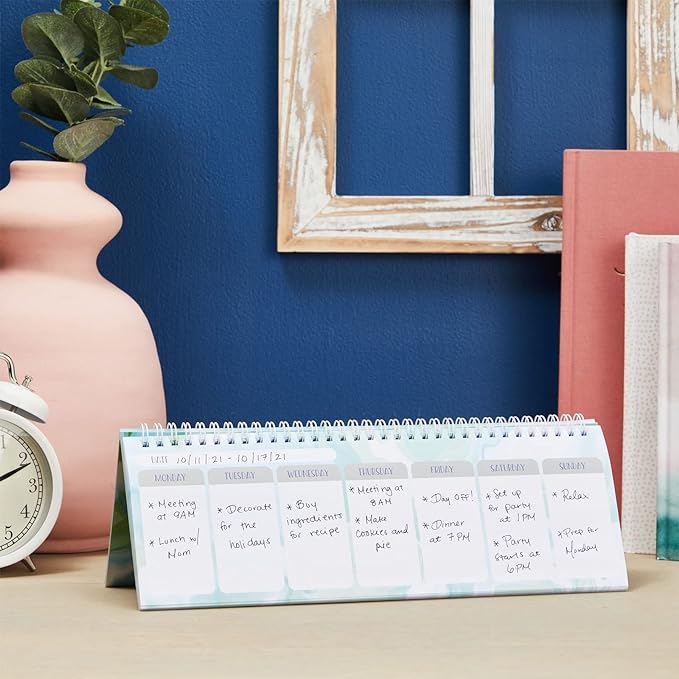 Paper Junkie Undated Weekly Planner - 11.7 x 4.1 In, Green, Spiral Bound, 52 Undated Sheets - Calendar & To Do List Notepad - Desk Planner for Teacher Supplies & Office Organization