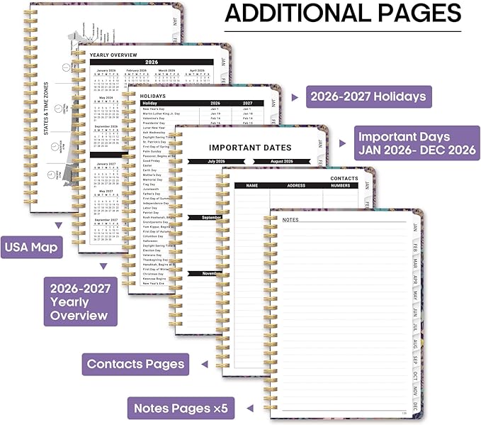 2026 Planner, Weekly and Monthly Calendar Planner Book, January 2026 - December 2026, Hardcover Spiral Planner with Monthly Tabs, Notes Pages, Perfect for Women & Men, A5 (6.4" x 8.5") - Violet