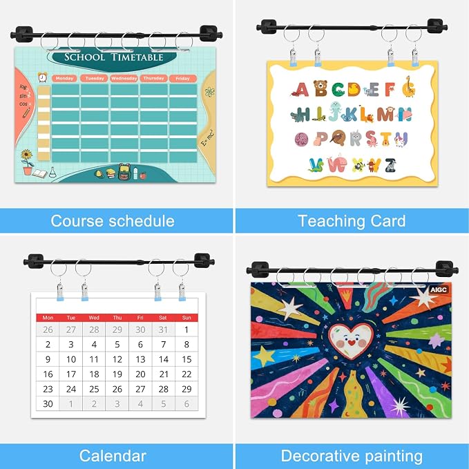 Magnetic Rod for Classroom Whiteboard, Adjustable 16–30 in Stainless Steel Magnetic Flip Calendar Holder with Reading Pointer, Easy to Install Anchor Chart Paper Holder for Preschool, Kindergarten
