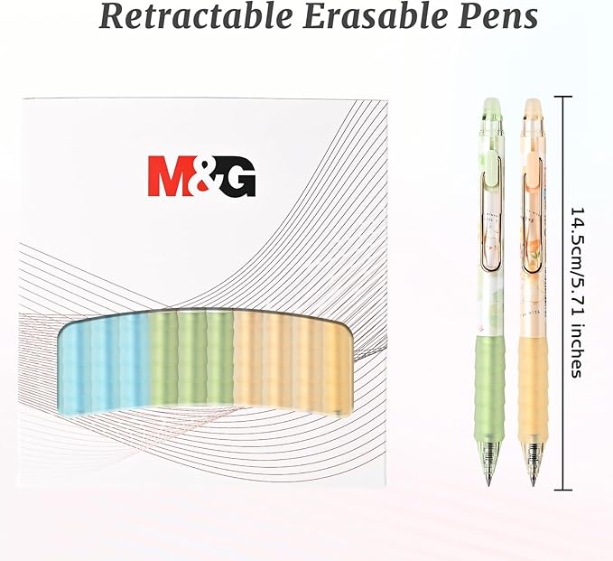 M&G 12Pcs Cute Erasable Gel Pens, 0.5mm Fine Point Retractable Pen, Smooth Writing Quick Dry Black Ink Pens for School Office Home Supplies (Black Ink)