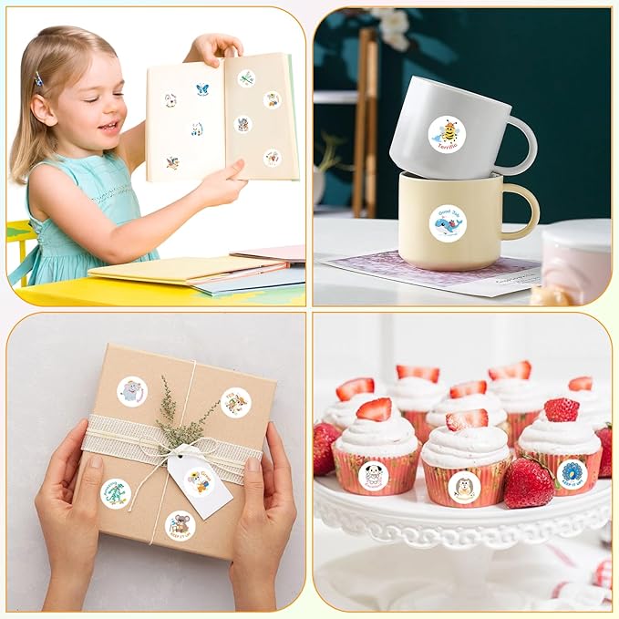 3000 PCS Animal Stickers, 3 Rolls Kids Stickers, 1 Inch, 30 Designs Cute Animal Sticker with Motivational Words, for Kid Reward School Supplies Stickers