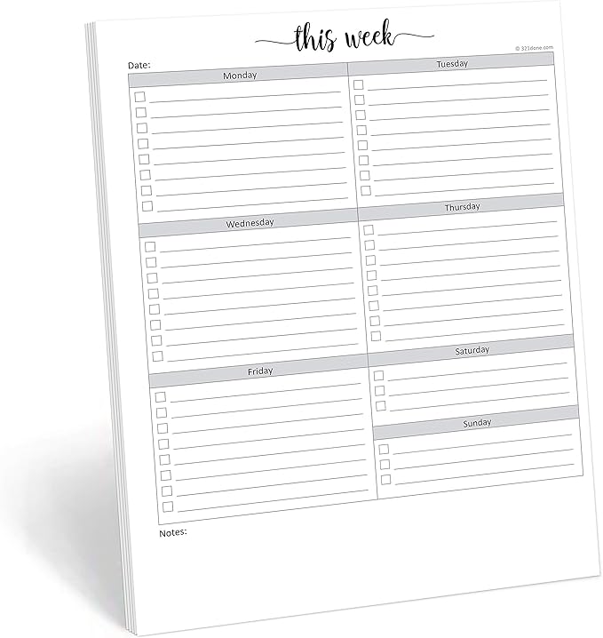 321Done 8.5x11 Weekly Checklist Notepad, Made in USA, Letter Size Tear-Off Undated Planning Pad, Work and Personal Organizer To Do List Pad, Desk Planner, Productivity Tracker - 50 Sheets