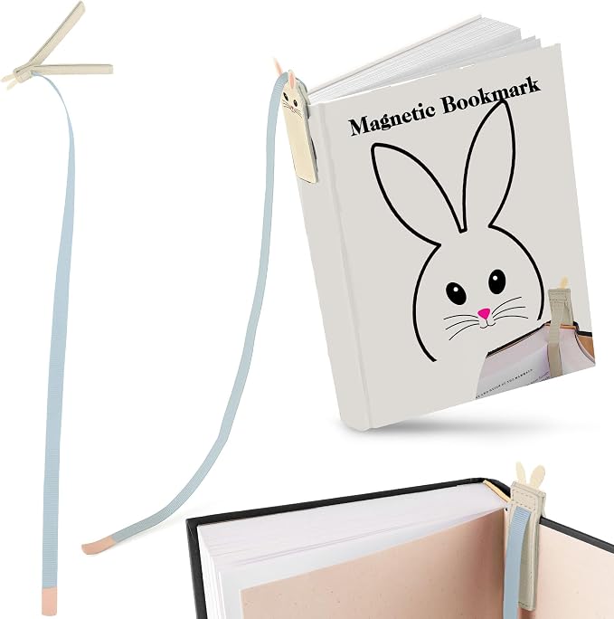 Superior Essentials Magnetic Bookmark-Genuine Leather, Single Long Ribbon Bible Bookmark for Book Lovers-Amplify Your Love for Books with Our Elegant Ribbon Page Marker (Bunny, 3PC)