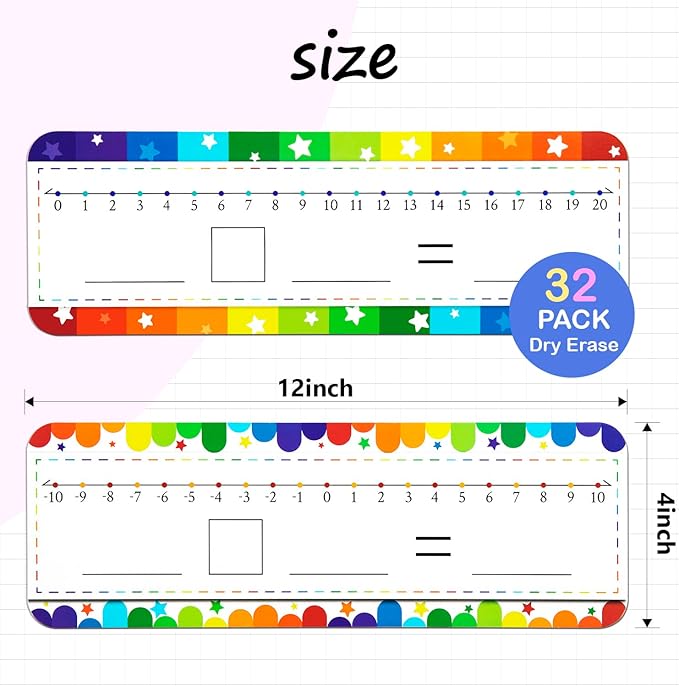 32 Pack Number Line Dry Erase White Board Double Sided Classroom Must Haves Math Manipulatives Teacher Supplies for Kindergarten Elementary Special Education Students Homeschool 12"x4"