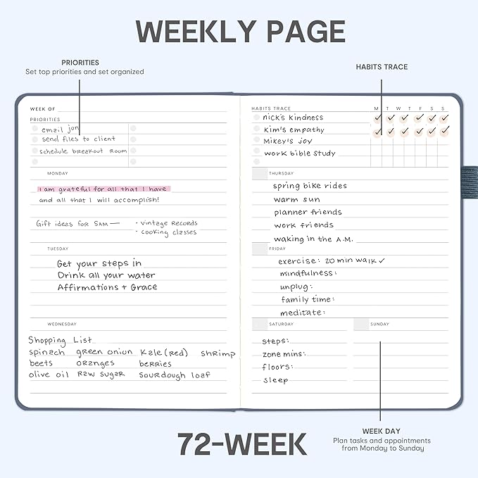 And Per Se Undated Weekly Planner 2026, A5 size Leather Hardcover Planner with Goals & Habit Tracker – ADHD Planner & Productivity Journal (Dark Blue)