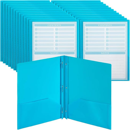 Mr. Pen- Plastic Folders with Pockets and Prongs, 24 Pack, Letter Size, Blue, Flexible Plastic Folders with Prongs, Clear Front Pocket and Card Slot
