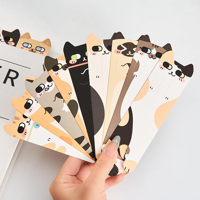30Pcs Cat Bookmarks, Cute Paper Book Marks for Reading Kids, Double-Print Bookmark for Book Lovers, Student, Girls, Boys, Classroom