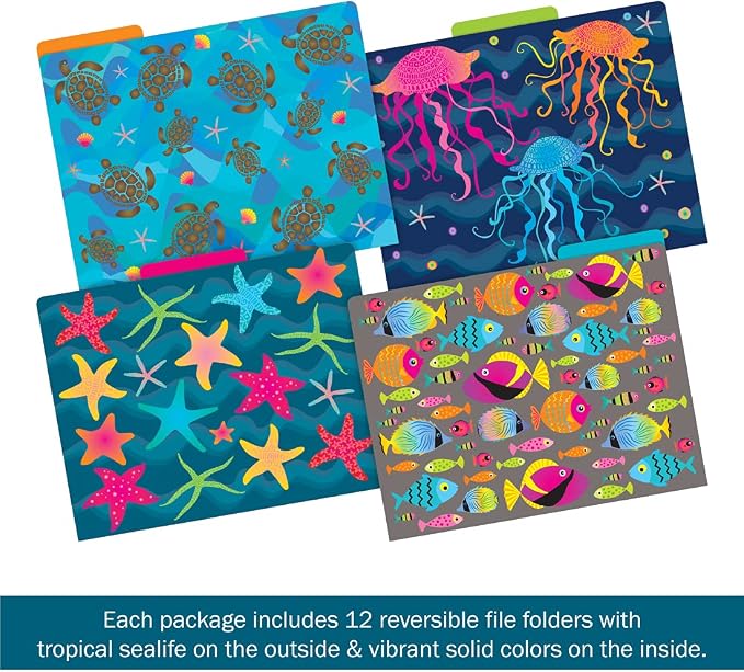 Barker Creek Kai Ola File Folders Now on Durable 14pt Stock, 12/PK, Letter Size, 1/3 Cut Tabs, Reversible, Home, School and Office Supplies (2006)