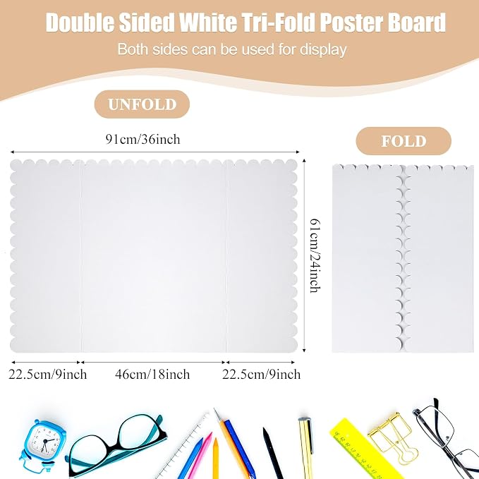 Outus 48 Pcs 24 x 36 Inch Trifold Poster Board Tri Fold Science Fair Display Boards for Projects Photo Picture Exhibition Event Displays Business Presentation School Foldable,White Corrugated