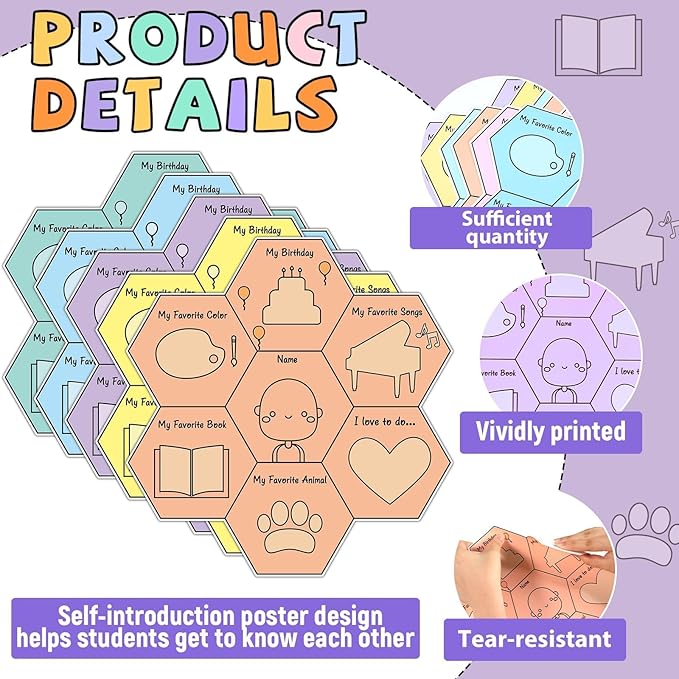 QOUBAI Hexagon Pieces Bulletin Board Set Pieces of Us Classroom Bulletin Board Decorations All About Me Cutouts Classroom Decorations for Back to School Office Home Chalkboard Decor Wall Door