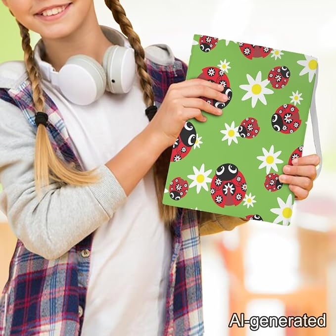 Dreaweet Ladybug Book Covers for Book Lovers Book Sleeve Stretchable Book Cover for Hardcover,Green Paperback Book Sox Book Sleeves 9" X 11" School Book Protector Pouch