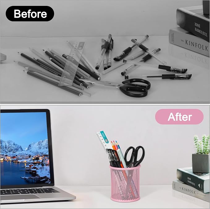 EasyPAG Pencil Holder for Desk, 2 Pack Metal Pen Organizer, Mesh Pencil Cup Organizer for Home, Office, Classroom, School, Pink
