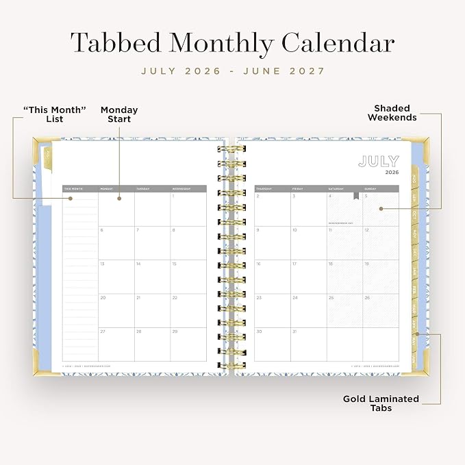 Day Designer 2026-2027 Mini Daily Academic Year Planner Calendar, July 2026 - June 2027, 6" x 8.125", Glossy Laminated Cover, Wirebound, Laminated Tabs, Storage Pocket, Includes Stickers & Snap-In Ruler, Casa Bella