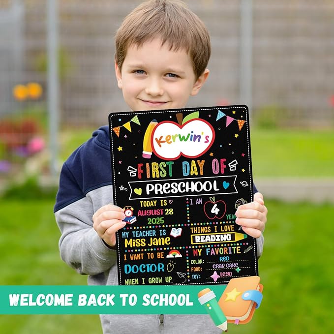 FaCraft First Day of School Sign Board - 11"×14" Double Sided First & Last Day of Preschool Pre-K Kindergarten Chalkboard Reusable and Erasable Sign Photo Prop Gift Back to School Supplies