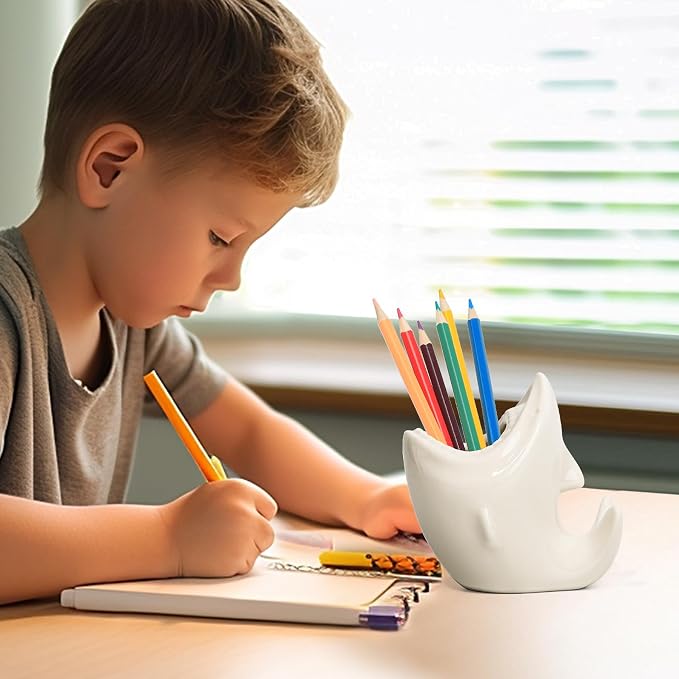 ComSaf Cute Shark Shaped Pen Pencil Holder, White Ceramic Succulent Planter Pots for Home Office Decoration Desk Organization, Set of 1