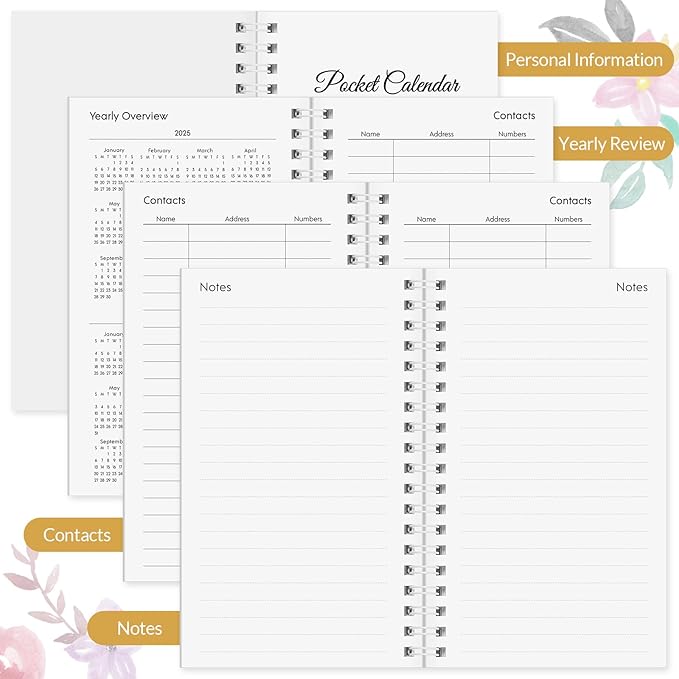 KONVINIT Pocket Calendar 2025-2027, Floral 2026 Pocket Calendar -3.5” × 6.5” - Runs from July 2025 until December 2027, 2026 Monthly Planner with Coil Cover for Planning