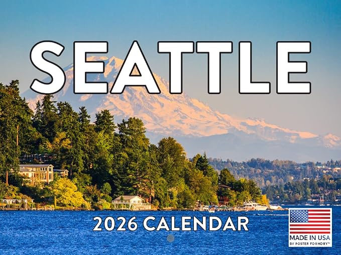 Seattle Calendar 2026 Wall 12 Month Monthly WA Scenic Souvenirs Themed Gifts | American Made In The USA