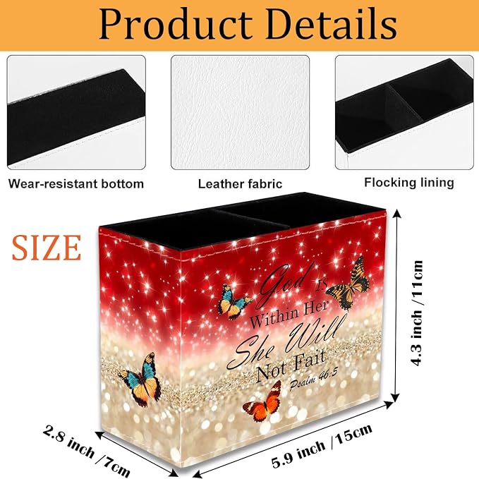 Pen Holder for Desk, PU Leather Multifunctional Desktop Storage Box and Anti-Slip Mouse Pad Set, Makeup Brush Holder Pen Organizer for Office and Home - Psalm 46:5