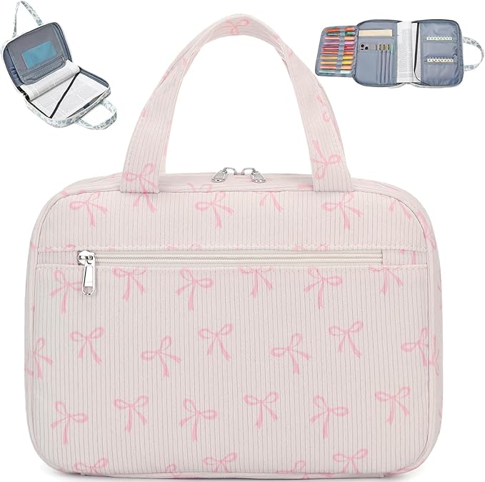 Octsky Bible Cover Case for Women Corduroy Bible Study Supplies Accessories Christian Gifts for Women, Bow Pink