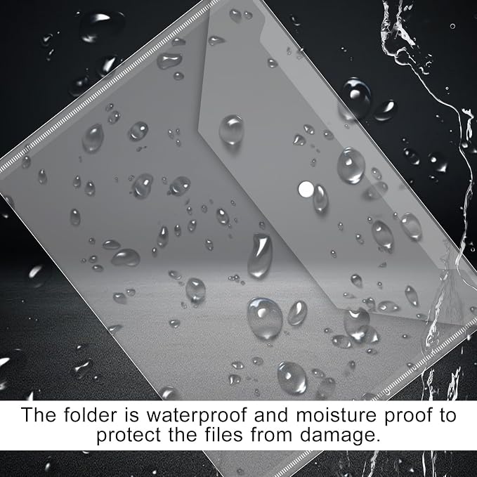 100 Pcs Clear Envelopes with Button Snap Closure, A4 Letter Size Plastic Envelope Folders for Documents Water-Resistant Envelope File Folder for Office Home Supplies