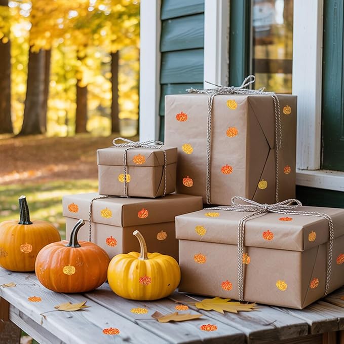 Whaline 1200Pcs Fall Mini Laser Stickers Autumn Pumpkin Self-Adhesive Stickers Thanksgiving Sparkly Label Decals for Craft Scrapbook Envelope Card Teacher Reward, 10 Sheets