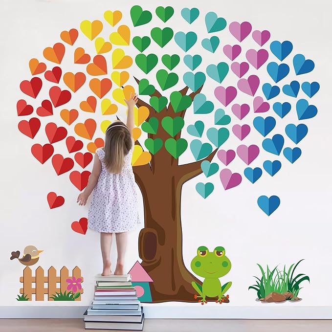 Vcekract Classroom Tree Bulletin Board Decorations, Hearts Bulletin Board Tree Cutouts Set, Welcome Classroom Bulletin Tree Wall Decors for Nursery Elementary School Teacher Chalkboard Supplies
