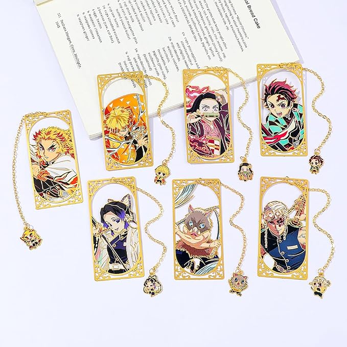 7PCS Anime Demon Bookmark Set, Tanjiro Hashira Brass Bookmarks for Readers, Students, Anime Fans, Book Lovers, Reading Accessories (7pc Hashira)